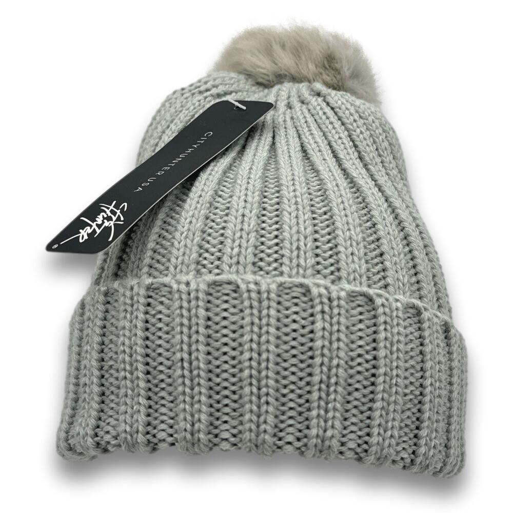 Knit Cable POM Beanie Thick Warm Soft Long Cuffed Ski Cap Winter Snowboard Hat